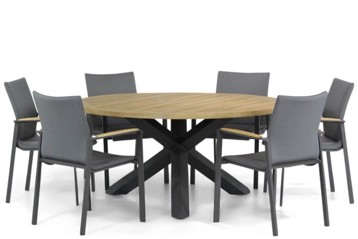 Lifestyle Garden Furniture Brandon/Rockville 160 cm rond dining tuinset 7-delig – Grijs-antraciet