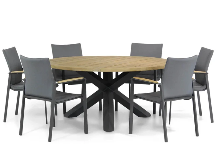 Lifestyle Garden Furniture Brandon/Rockville 160 cm rond dining tuinset 7-delig - Grijs-antraciet
