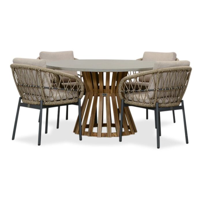 BUITEN living Elzas/Dakota beige/antraciet dining tuinset | 4 personen | betonlook + touw | 135cm rond
