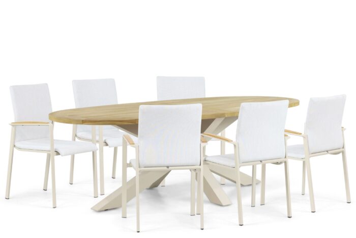 Lifestyle Garden Furniture Brandon/Brookline 240 cm dining tuinset 7-delig – Taupe-naturel-bruin