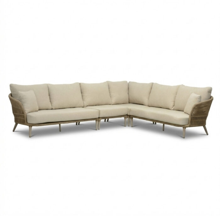 BUITEN living Palermo hoek loungeset 5 personen incl. tussenelement | aluminium + touw | Sandstone | 4-delig
