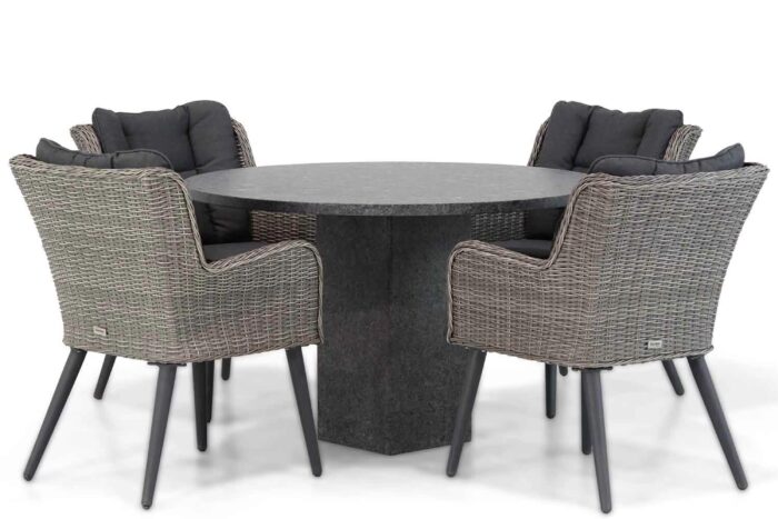 Garden Collections Boston/Graniet 120 cm rond dining tuinset 5-delig – Grijs-antraciet