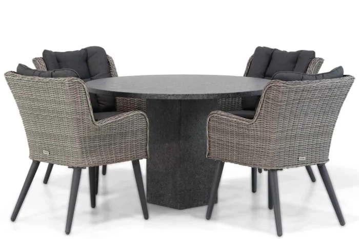 Garden Collections Boston/Graniet 120 cm rond dining tuinset 5-delig - Grijs-antraciet