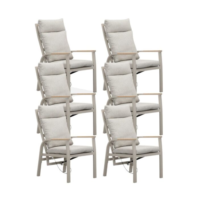 LUX outdoor living Annecy dining tuinstoel set van 6 | aluminium + teakhout | beige