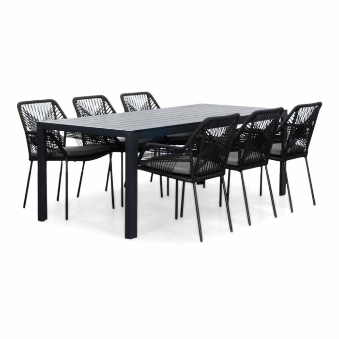 LUX outdoor living Manchester/Seville zwart dining tuinset | 6 personen | aluminium + aluminium | 205cm
