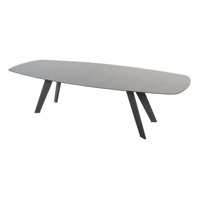 4so Montana tafel onderstel antraciet 280 x 113 cm barrel met blad antraciet keramiek terrazzo – grijs