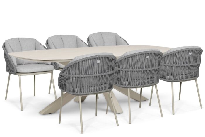 Santika Furniture Pebble/Voyage 240×120 cm dining tuinset 7-delig – Zand/Beige