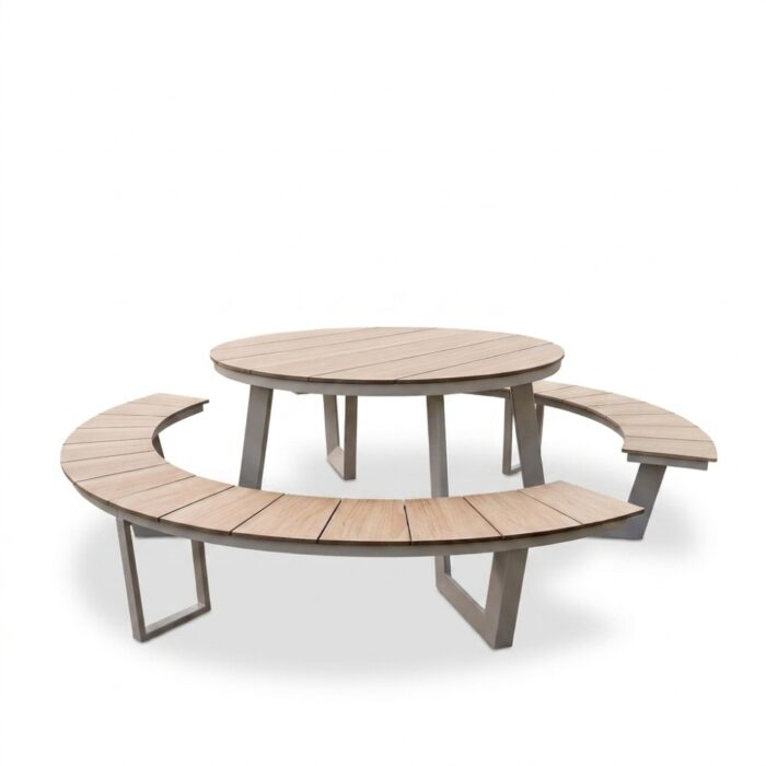 LUX outdoor living Auckland picknick dining tuinset | aluminium + polywood | Natural Wood/beige | 239cm rond