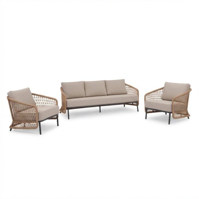 BUITEN living Vienna stoel-bank loungeset 5 personen | wicker + aluminium | zand | 4-delig