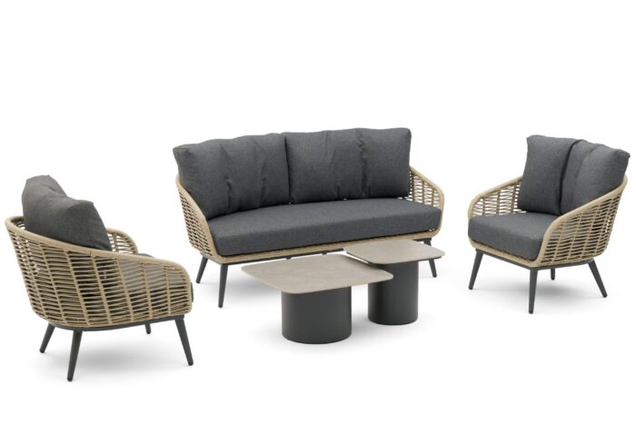 Coco Vinci/Ronda stone stoel-bank loungeset 5-delig – Grijs-antraciet