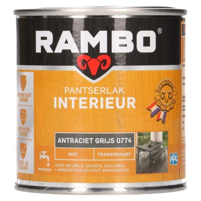 Rambo Pantserlak interieur mat 774 0,25l – zwart