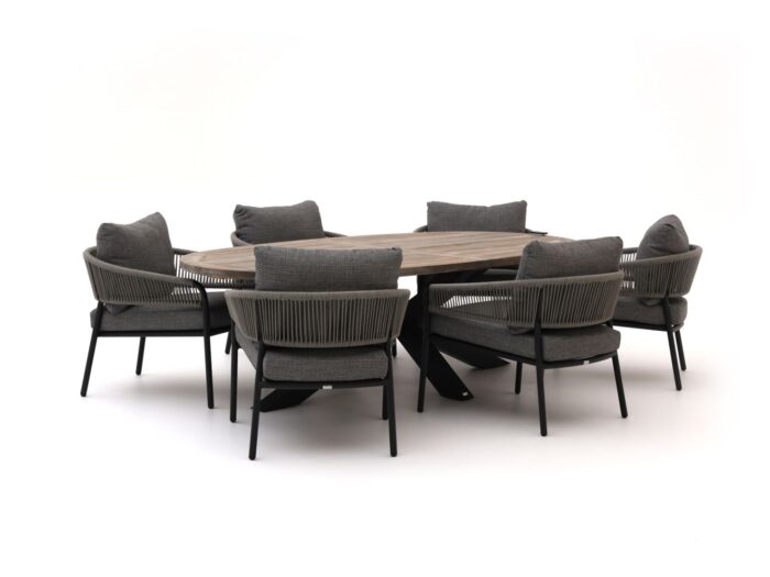 Bellagio tuinmeubelen Nova Siri /ROUGH-Y Ellips 240cm low dining tuinset 7-delig – Bruin