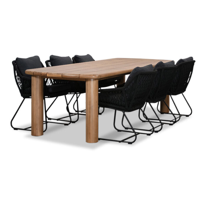 BUITEN living Laredo/Portofino zwart dining tuinset | 6 personen | hardhout + touw | 255cm