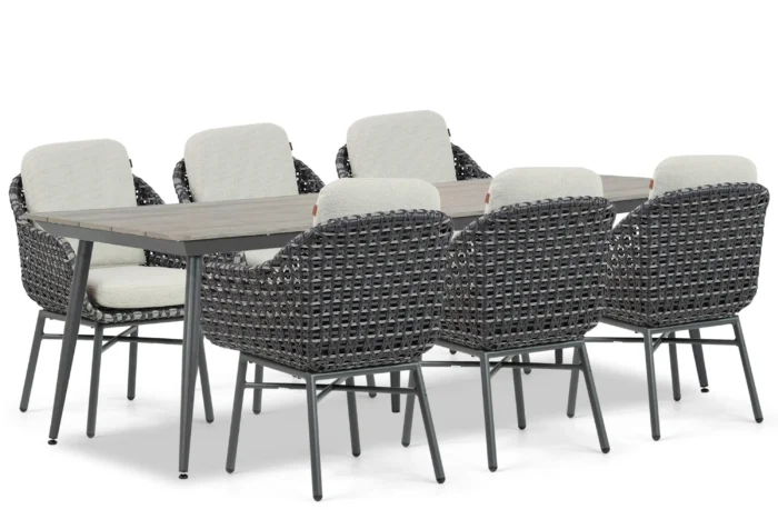 Santika Furniture Yovan/Matale 240 cm dining tuinset 7-delig - Grijs-antraciet