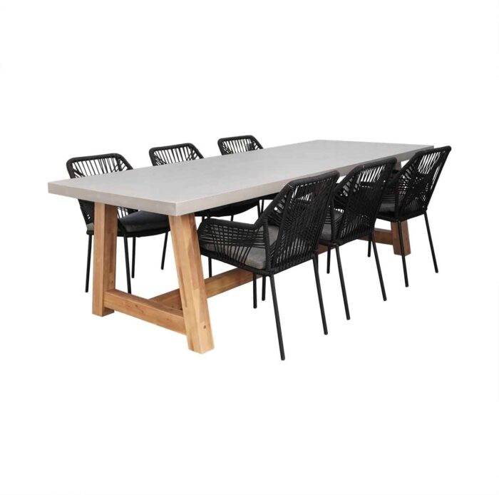 BUITEN living Veltis/Seville zwart dining tuinset | 6 personen | betonlook | 250cm – Betonlook, Zwart
