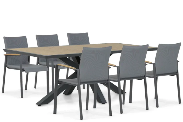 Lifestyle Garden Furniture Brandon/Palermo 215 cm dining tuinset 7-delig - Grijs-antraciet