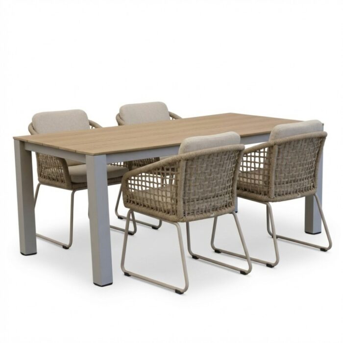 LUX outdoor living Manhattan beige/Tulum Sandstone dining tuinset | 4 personen | polywood + touw | 180cm