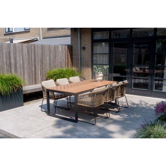 LUX outdoor living Kampa Natural/Tulum Sahara Dust dining tuinset | 6 personen | polywood + touw | 210cm – Zand