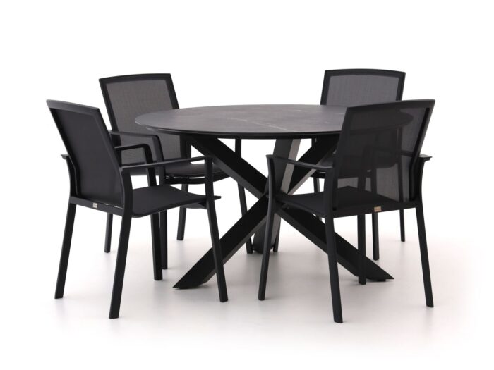 Bellagio tuinmeubelen Bellagio Dranera/Lodola ø 130cm dining tuinset 5-delig stapelbaar Laagste prijsgarantie! – Zwart