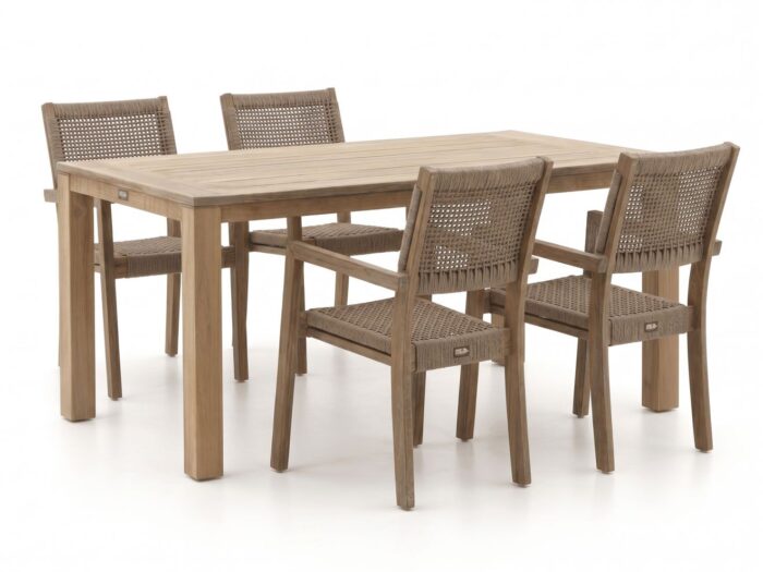 ROUGH Furniture ROUGH-Batang Rope/ROUGH-X 200cm dining tuinset 5-delig stapelbaar – Bruin