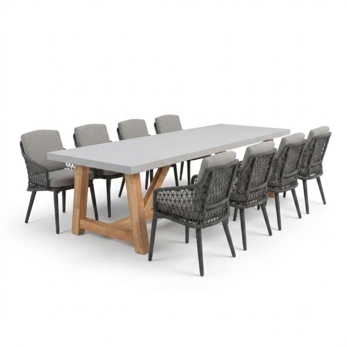 BUITEN living Veltis/Vedra antraciet dining tuinset | 8 personen | polystone + touw | 300cm