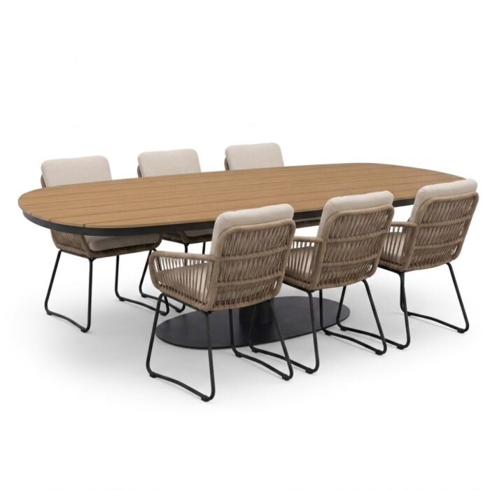 LUX outdoor living Panama antraciet/Harper Sahara Dust dining tuinset | 6 personen | polywood + touw | 260cm