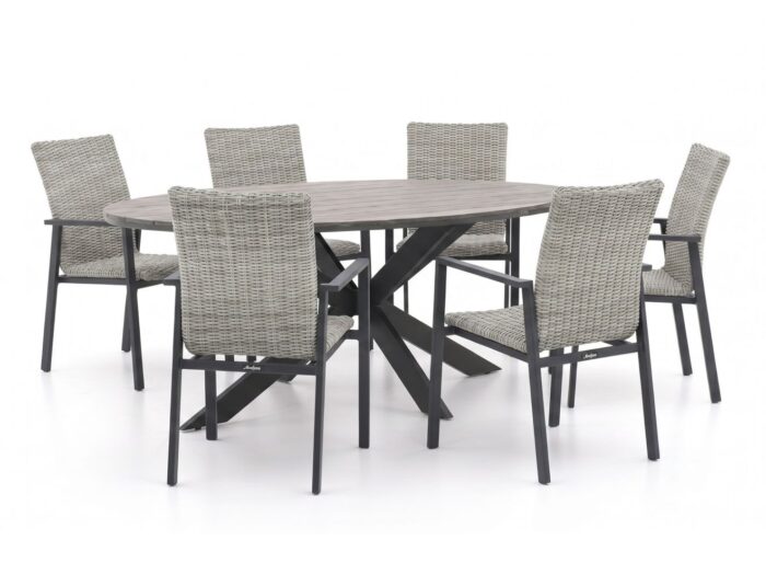 Manifesto Furniture Villongo/Fidenza ovaal 180cm dining tuinset 7-delig stapelbaar