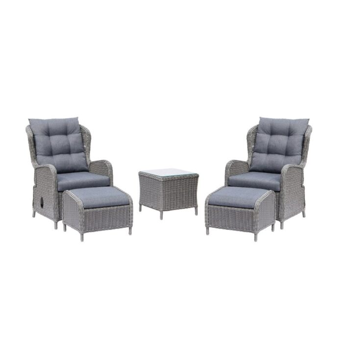 Denza Furniture Glasgow lounge balkonset 2 personen | wicker + aluminium | Blended Grey | 5-delig – Grijs