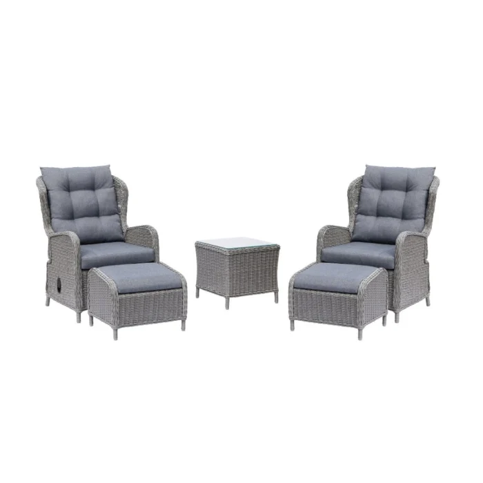 Denza Furniture Glasgow lounge balkonset 2 personen | wicker + aluminium | Blended Grey | 5-delig - Grijs