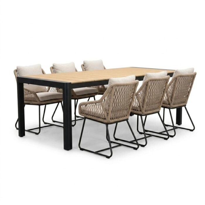 LUX outdoor living Liverpool/Portofino Sahara Dust dining tuinset | 6 personen | polywood + touw | 205cm – Naturel