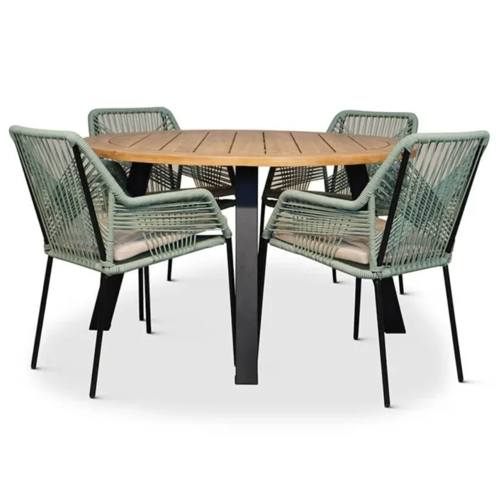 BUITEN living Cork/Seville mint dining tuinset | 4 personen | hardhout + touw | 130cm - Zwart