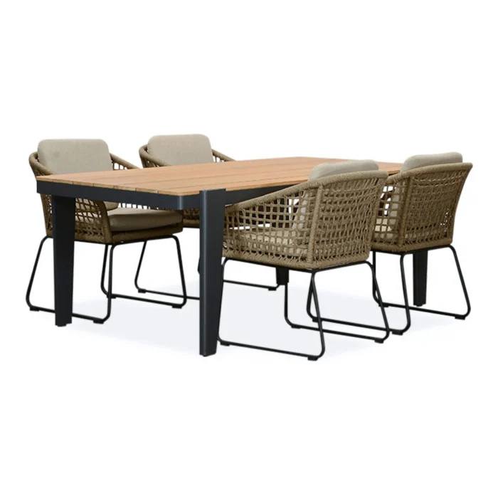LUX outdoor living Vigo/Tulum Sahara Dust dining tuinset | 4 personen | teakhout + touw | 200cm - Zand