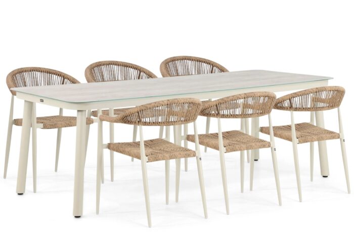 De Laan Projects Lifestyle Granada/Tavano 220 cm dining tuinset 7-delig – Taupe-naturel-bruin