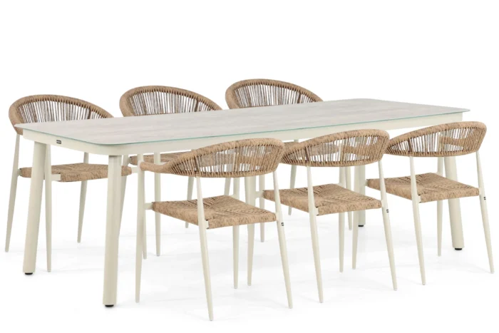 De Laan Projects Lifestyle Granada/Tavano 220 cm dining tuinset 7-delig - Taupe-naturel-bruin