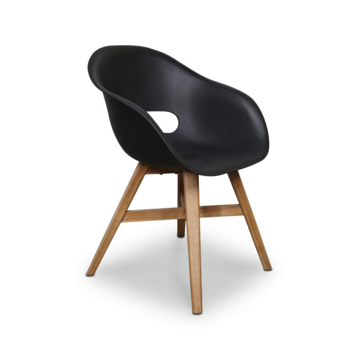 BUITEN living Karlstad dining tuinstoel | kunststof + hardhout | zwart – Light Teak, Zwart