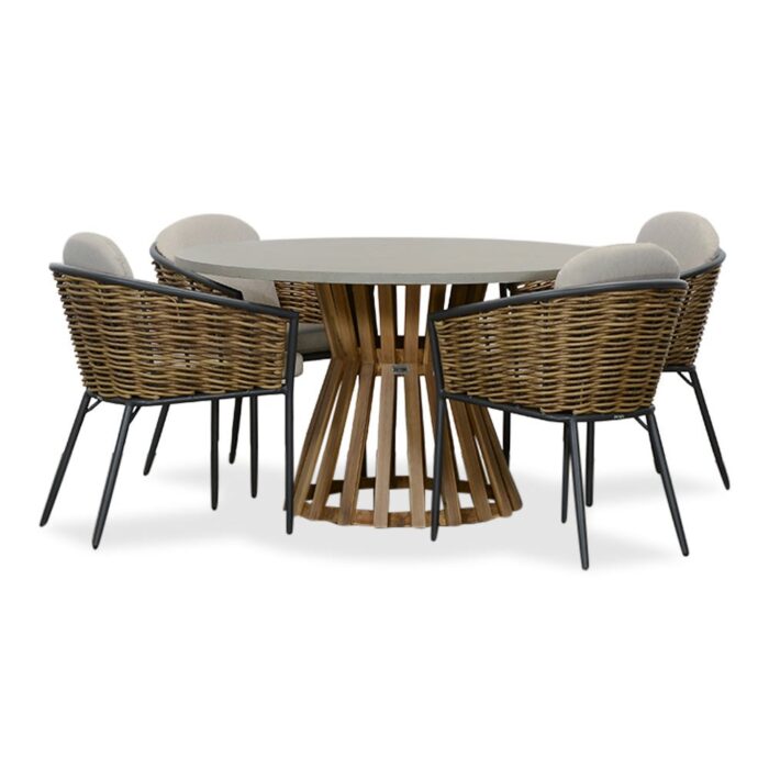 BUITEN living Elzas/Lucca dining tuinset | 4 personen | betonlook + wicker | 135cm rond