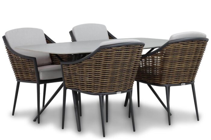 Santika Furniture Coco Olivine/Valerio 180 cm dining tuinset 5-delig – Grijs-antraciet