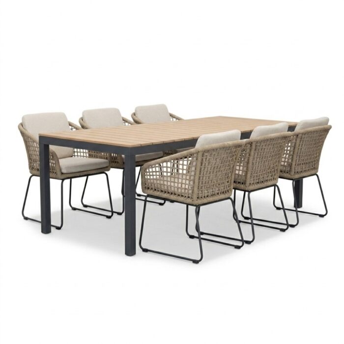 LUX outdoor living Oxford/Tulum Sahara Dust dining tuinset | 6 personen | aluminium + touw | 200cm – Naturel