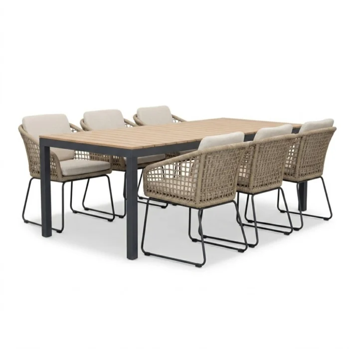 LUX outdoor living Oxford/Tulum Sahara Dust dining tuinset | 6 personen | aluminium + touw | 200cm - Naturel