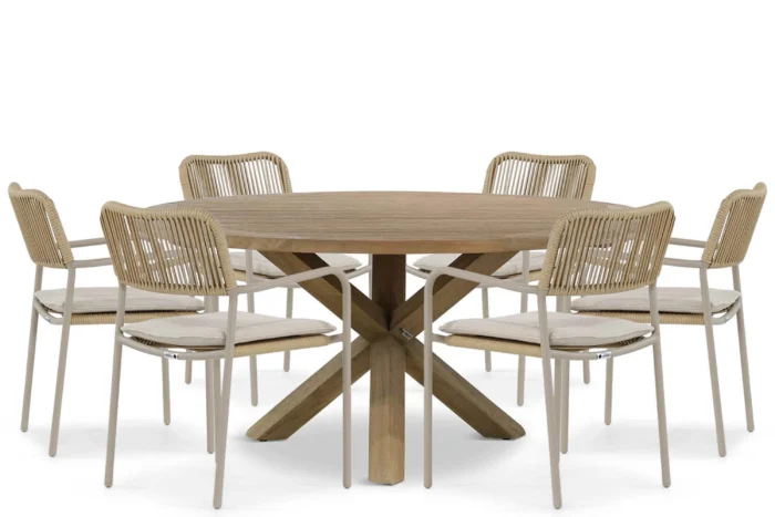 Coco Penya/Sand City 160 cm dining tuinset 7-delig - Taupe-naturel-bruin