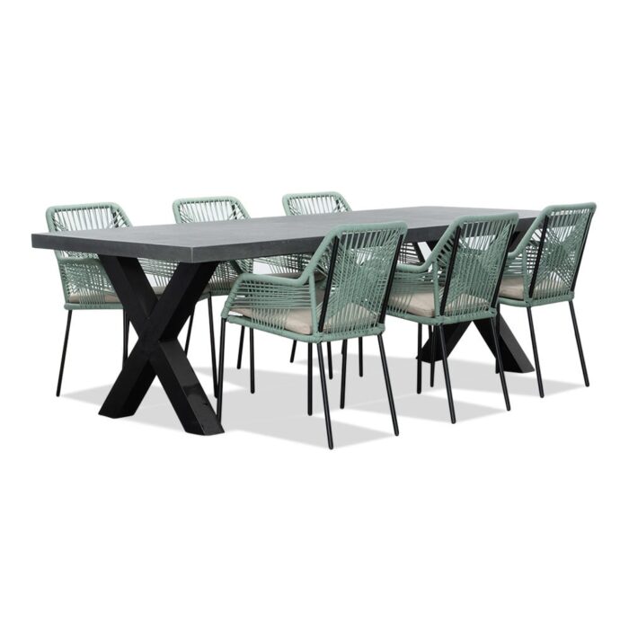 BUITEN living Lyon/Seville mint dining tuinset | 6 personen | betonlook + touw | 250cm – Zand
