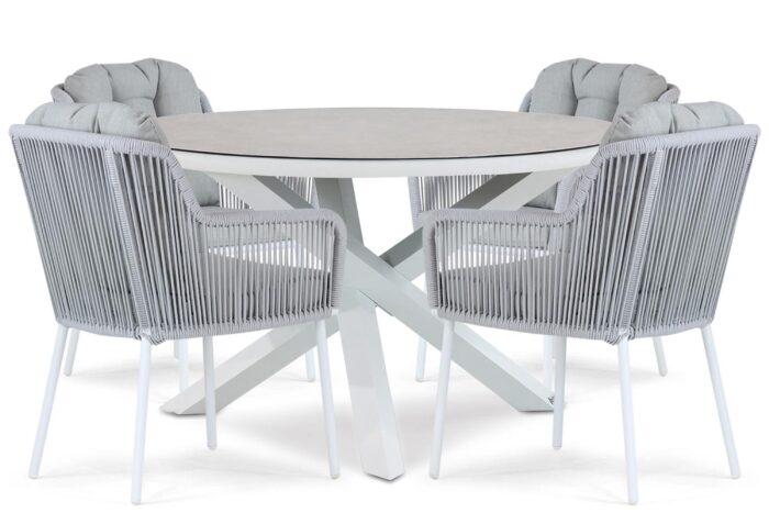 Santika Furniture Tendenza/Livorno 125 cm dining tuinset 5-delig – Wit