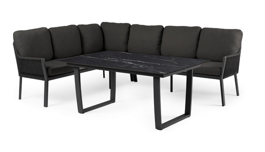 Tierra outdoor Liv lounge dining set links black met dining tafel marble black 150 x 90 cm – grijs;zwart