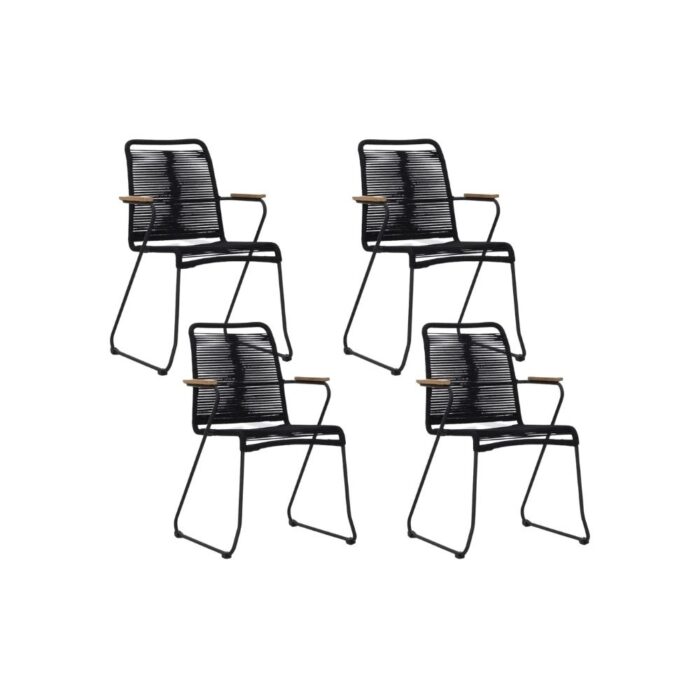 BUITEN living Gladys dining stoel set van 4 | touw + staal | zwart