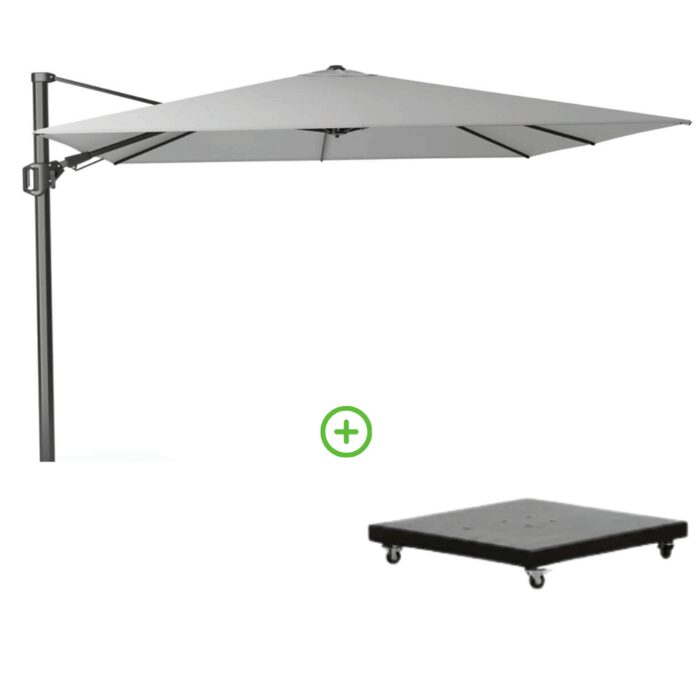 Platinum Challenger T² zweefparasol | 350x260cm met Monza parasolvoet 90kg | Light Grey – Lichtgrijs