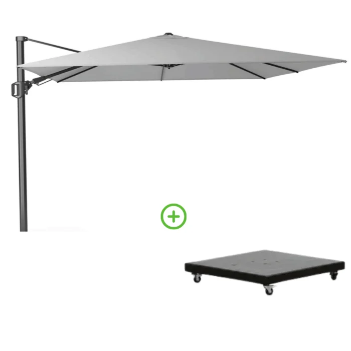 Platinum Challenger T² zweefparasol | 350x260cm met Monza parasolvoet 90kg | Light Grey - Lichtgrijs