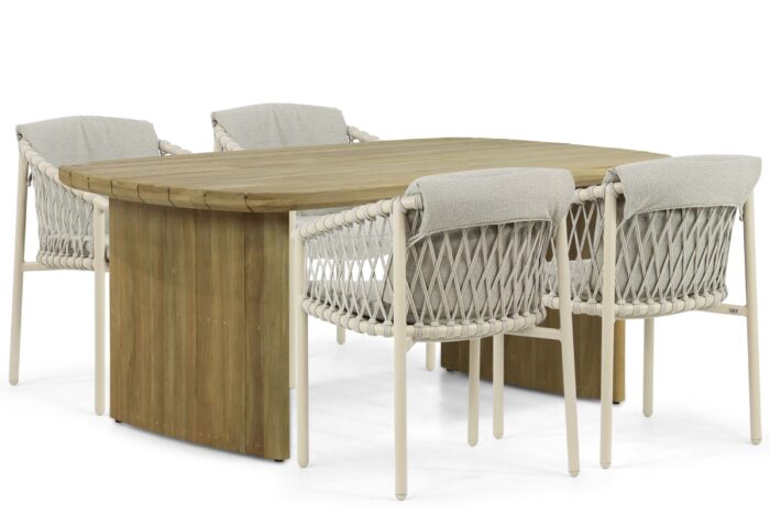 4 Seasons Outdoor Allora/Falcon 180 cm dining tuinset 5-delig – Taupe-naturel-bruin