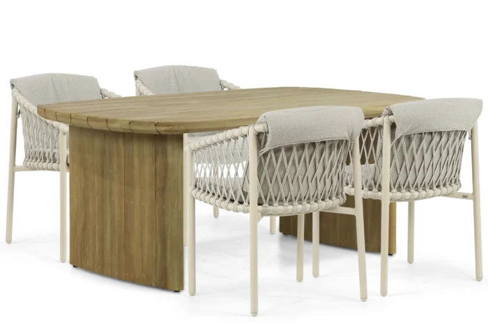 4 Seasons Outdoor Allora/Falcon 180 cm dining tuinset 5-delig - Taupe-naturel-bruin