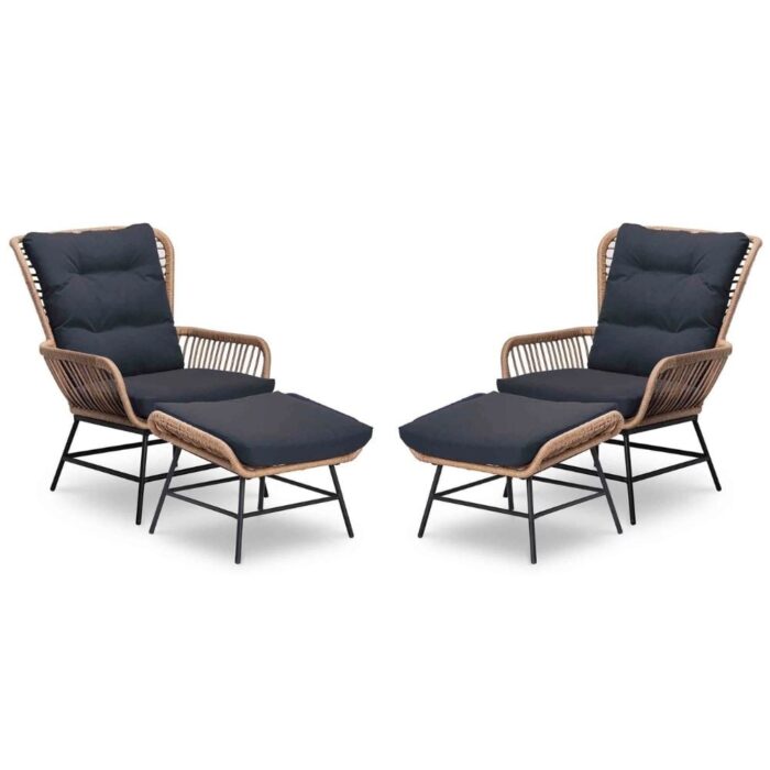 BUITEN living Dex lounge balkonset 2 personen | wicker + aluminium | Bamboo antraciet | 4-delig – Taupe – Naturel – Bruin