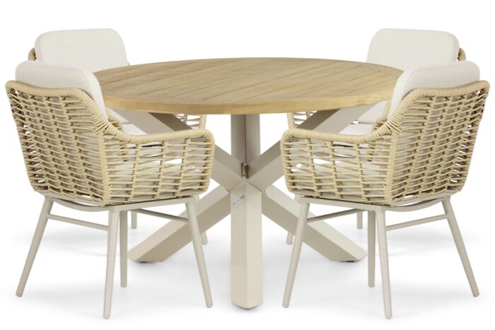 Coco Antoni/Rockville 120 cm dining tuinset 5-delig – Taupe-naturel-bruin